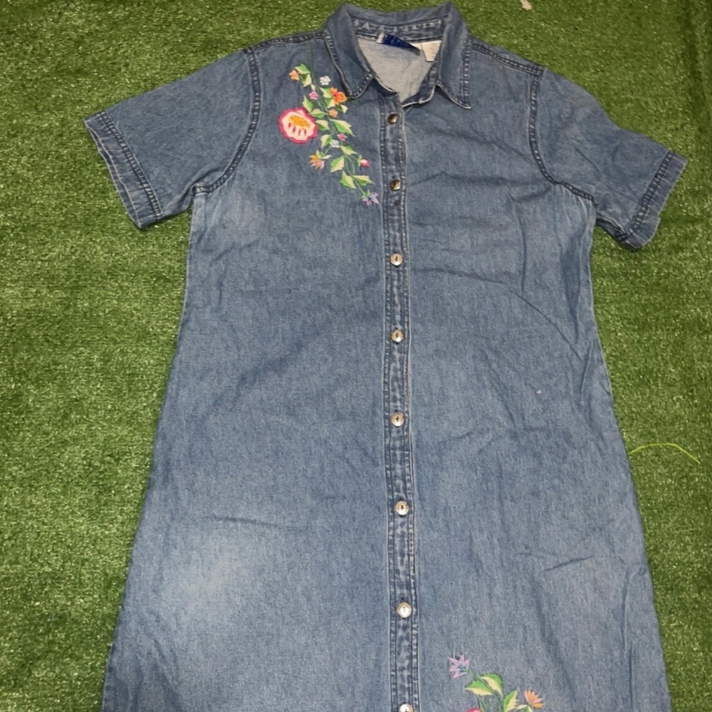 Vintage floral Embroidered Denim Dress